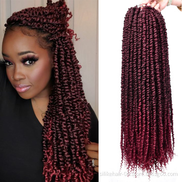 24Inch Long Ombre Red Brown Women Pre-Twisted Spring Bomb Braids Bulk Passion Twist Crochet Braiding Synthetic Hair Extensions